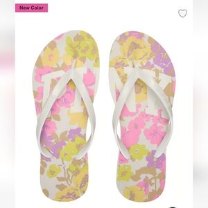 Victoria's Secret PINK flip Flop Sandals LIME PURPLE FLORAL SIZE 10 LARGE